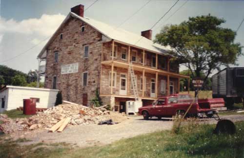 Snapshot of construction at the Jean Bonnet Tavern, on Route 30, PA