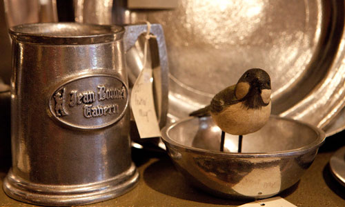 Pewter mug and platter sold at Jean Bonnet Cabin Shoppe