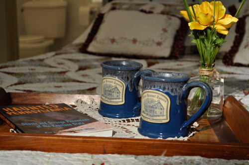 Detail of cozy bedroom at Jean Bonnet Tavern, Bedford, PA