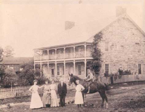 Early Photo of group in front of the Jean Bonnet Tavern, Bedford PA