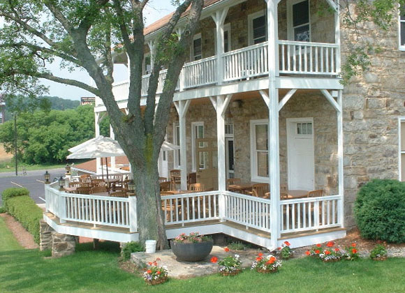 View of Outdoor Dining at The Jean Bonnet Tavern, Bedford, PA along the Lincoln Highway