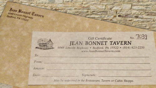 Jean Bonnet Tavern Gift Certificate